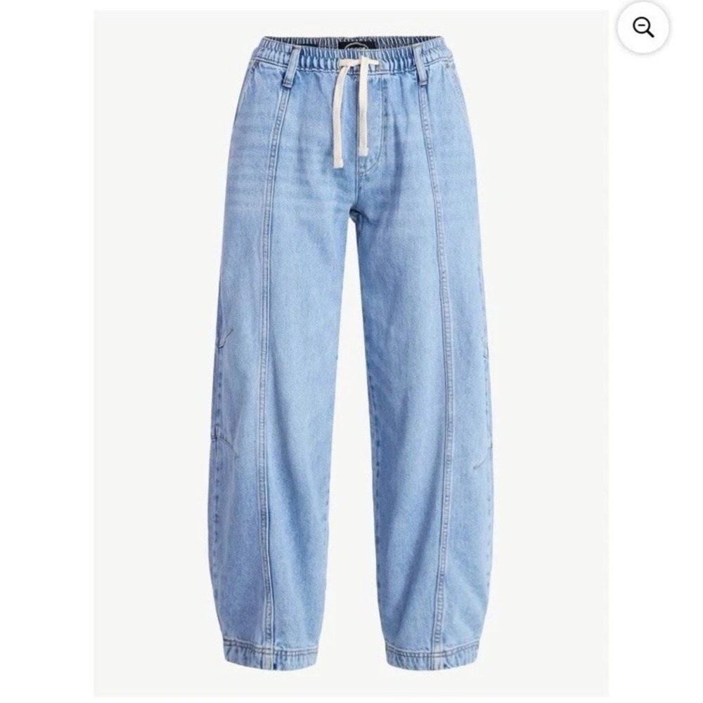 Scoop Jeans Womens Large 12-14 Barrel Leg Drawstring Light Wash Cropped Mid Rise